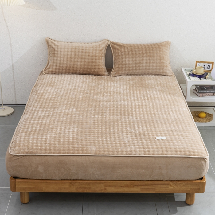 恩和家纺 2025新款泡泡牛奶绒床笠 浅咖