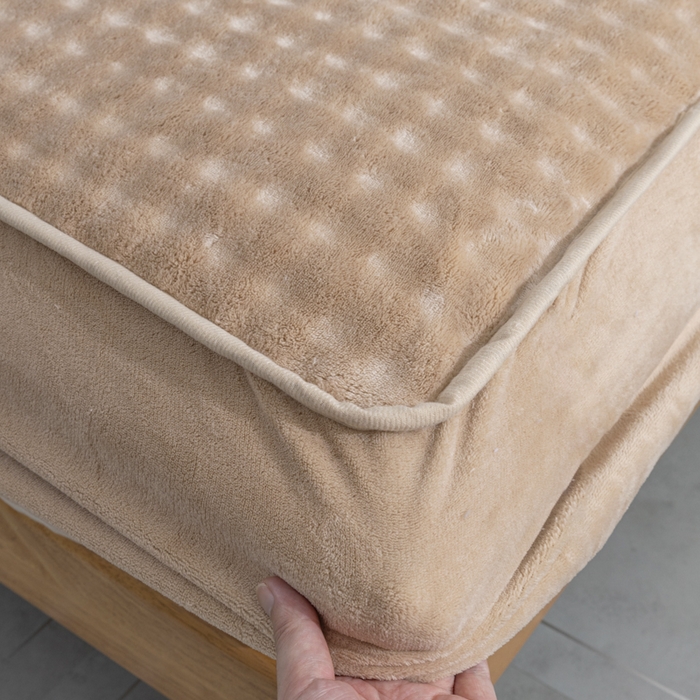 91家纺网 家纺一手货源 找家纺 恩和家纺 2025新款泡泡牛奶绒床笠 浅咖