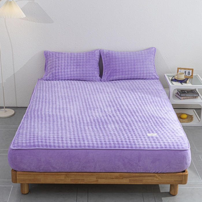 恩和家纺 2025新款泡泡牛奶绒床笠 紫色