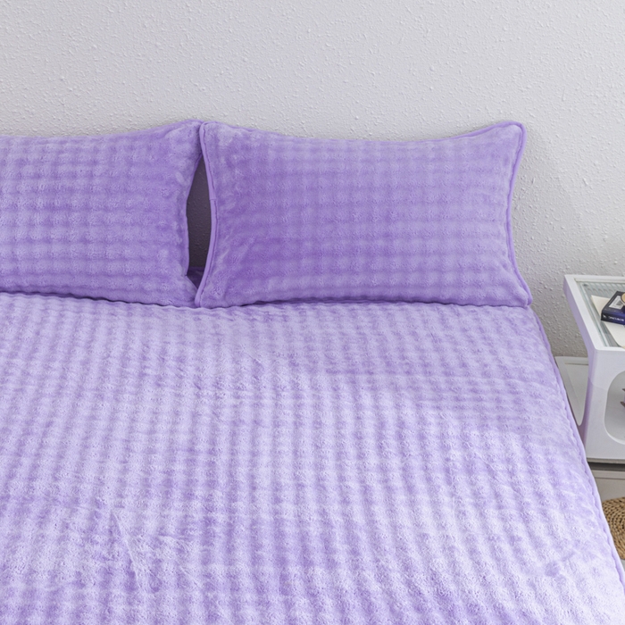 91家纺网 家纺一手货源 找家纺 恩和家纺 2025新款泡泡牛奶绒床笠 紫色