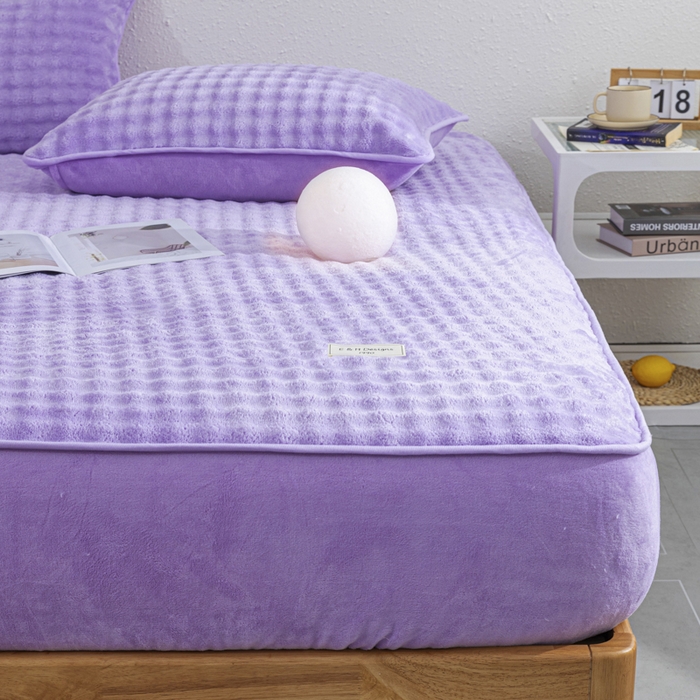 91家纺网 家纺一手货源 找家纺 恩和家纺 2025新款泡泡牛奶绒床笠 紫色