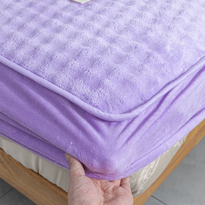 91家纺网 家纺一手货源 找家纺 恩和家纺 2025新款泡泡牛奶绒床笠 紫色