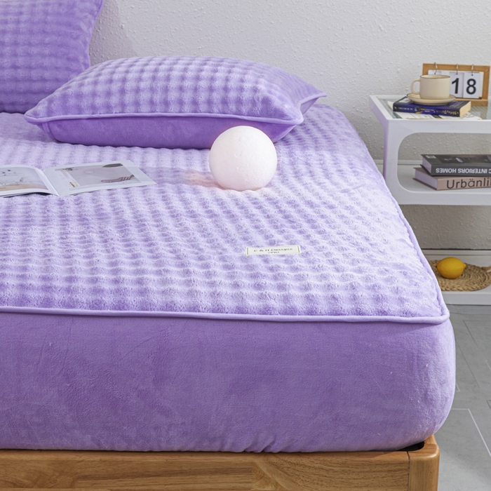 91家纺网 家纺一手货源 找家纺 恩和家纺 2025新款泡泡牛奶绒床笠 紫色