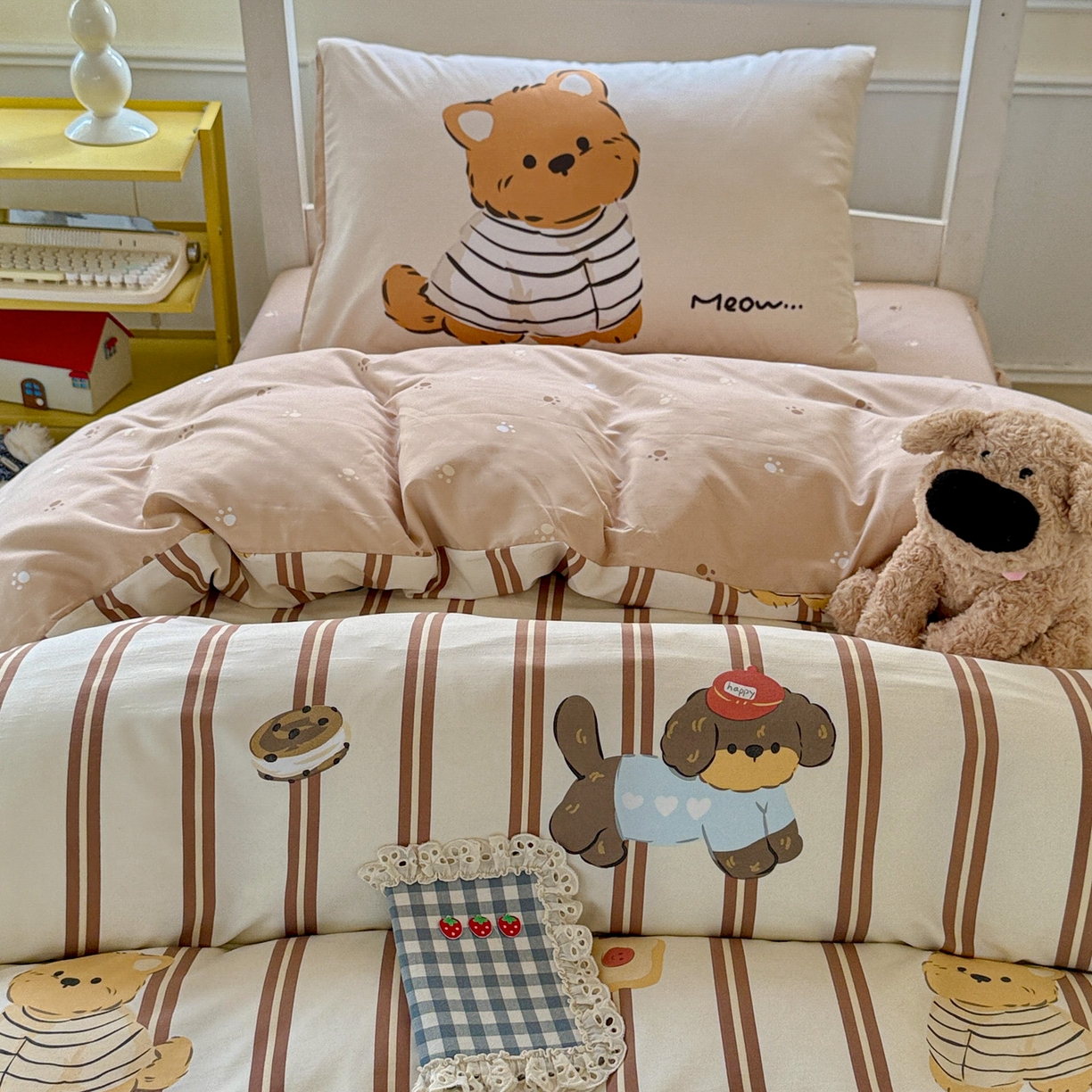 91家纺网 家纺一手货源 找家纺 （总）海岛哥哥 2025新款软柔棉105g大版双面印花宿舍学生三件套上下铺三件套（提供买家秀）