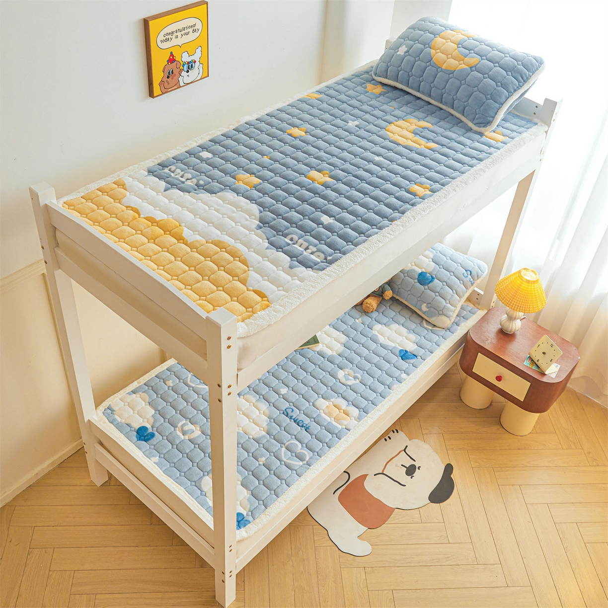 91家纺网 家纺一手货源 找家纺 雯豆家纺 【加厚款】2025新款牛奶绒床褥床垫学生宿舍床护垫子 牛奶绒床褥-爱心云【加厚款】