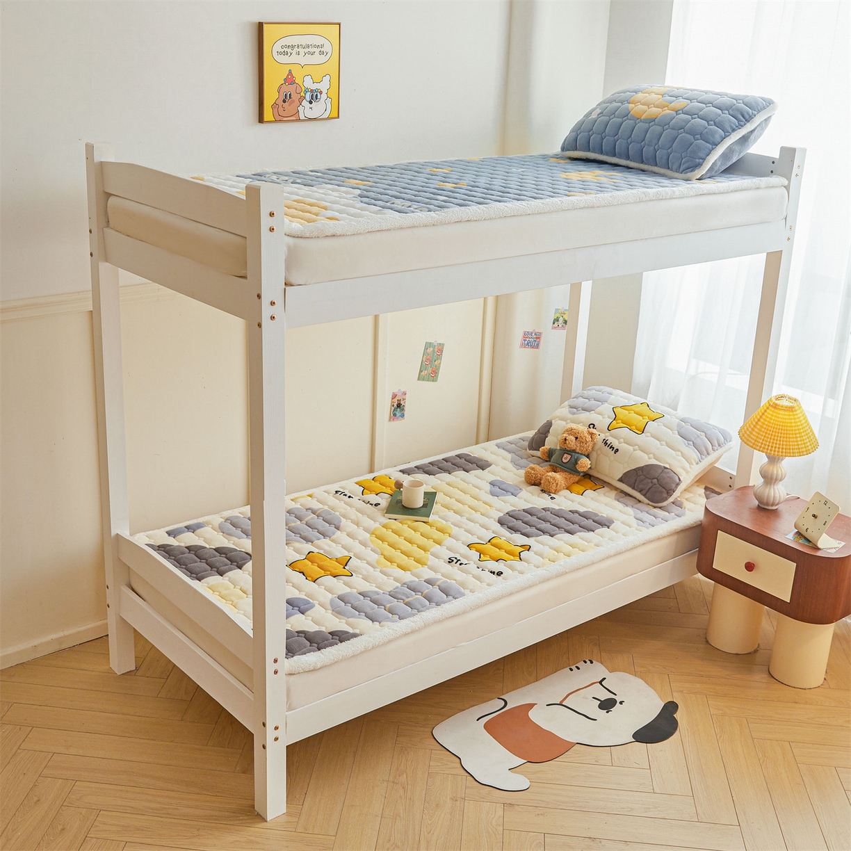 91家纺网 家纺一手货源 找家纺 雯豆家纺 【加厚款】2025新款牛奶绒床褥床垫学生宿舍床护垫子 牛奶绒床褥-斑点星星【加厚款】