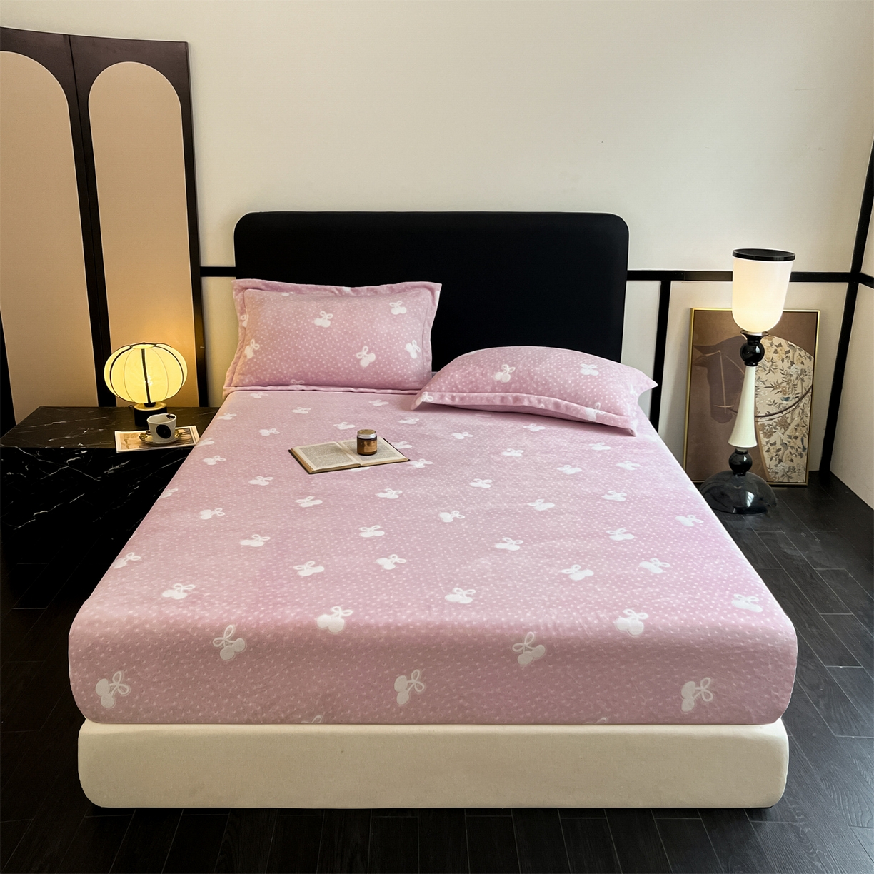 857家居 2025新款樱桃牛奶绒床笠 樱桃-嫩粉