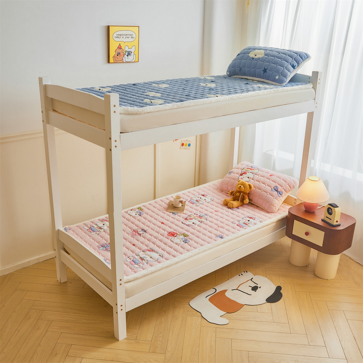 91家纺网 家纺一手货源 找家纺 雯豆家纺 【加厚款】2025新款牛奶绒床褥床垫学生宿舍床护垫子 牛奶绒床褥-茶杯猫咪【加厚款】