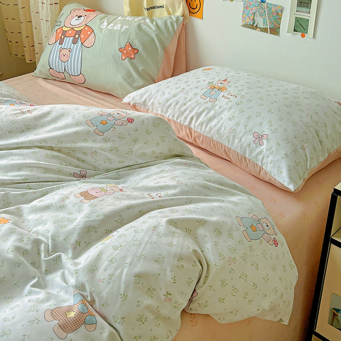 91家纺网 家纺一手货源 找家纺 海岛哥哥 2025新款105克软绵绵大版枕套四件套系列-大床图（有买家秀）贝儿小熊