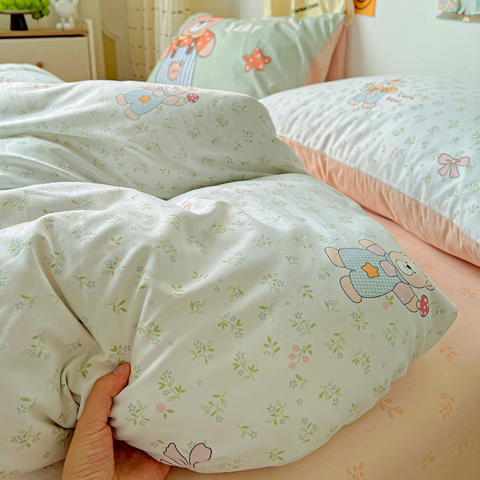 91家纺网 家纺一手货源 找家纺 海岛哥哥 2025新款105克软绵绵大版枕套四件套系列-大床图（有买家秀）贝儿小熊