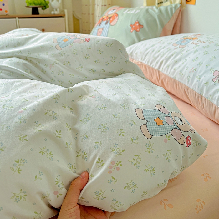 91家纺网 家纺一手货源 找家纺 海岛哥哥 2025新款105克软绵绵大版枕套四件套系列-大床图（有买家秀）贝儿小熊