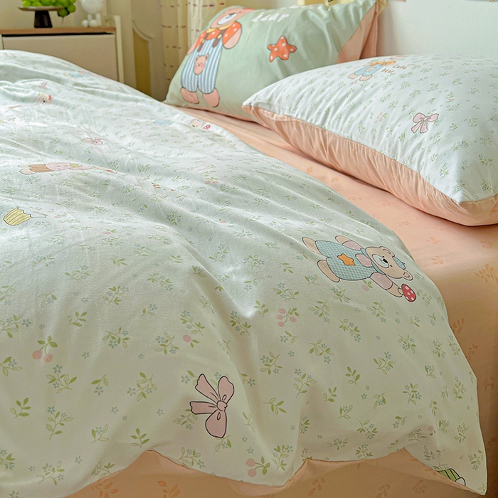 91家纺网 家纺一手货源 找家纺 海岛哥哥 2025新款105克软绵绵大版枕套四件套系列-大床图（有买家秀）贝儿小熊