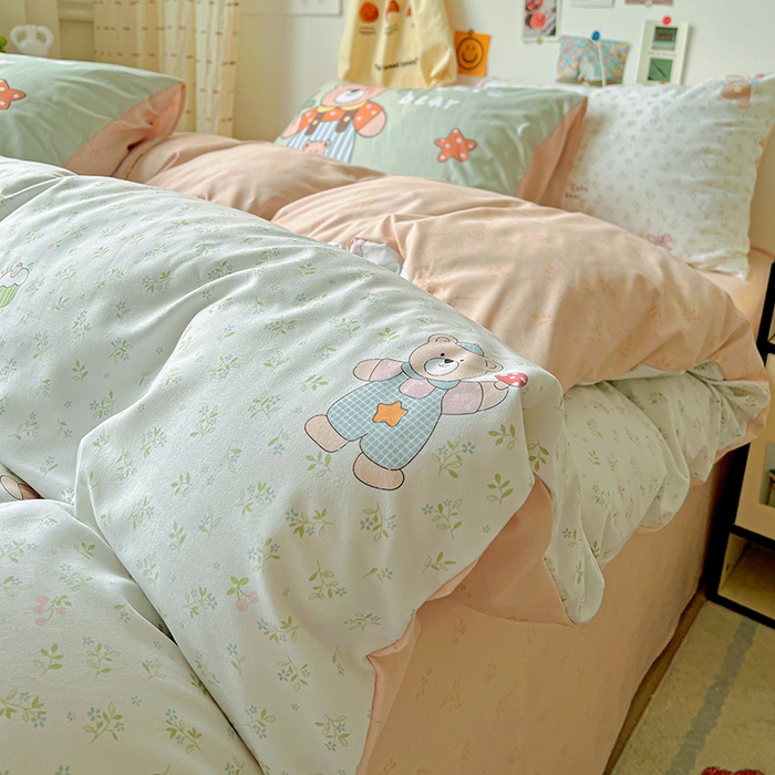 91家纺网 家纺一手货源 找家纺 海岛哥哥 2025新款105克软绵绵大版枕套四件套系列-大床图（有买家秀）贝儿小熊