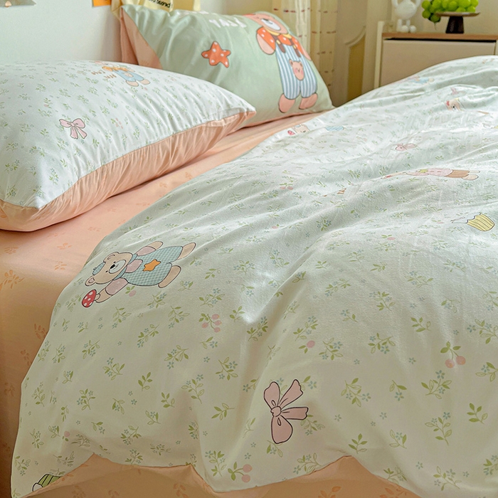 91家纺网 家纺一手货源 找家纺 海岛哥哥 2025新款105克软绵绵大版枕套四件套系列-大床图（有买家秀）贝儿小熊