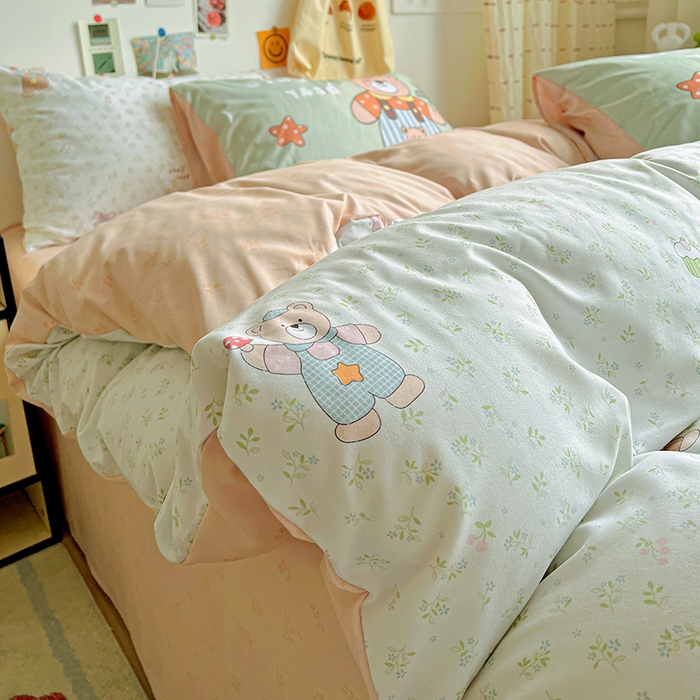 91家纺网 家纺一手货源 找家纺 海岛哥哥 2025新款105克软绵绵大版枕套四件套系列-大床图（有买家秀）贝儿小熊