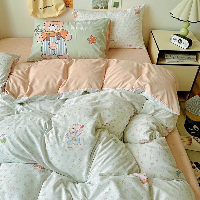 91家纺网 家纺一手货源 找家纺 海岛哥哥 2025新款105克软绵绵大版枕套四件套系列-大床图（有买家秀）贝儿小熊