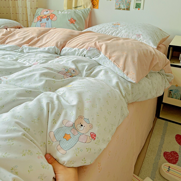 91家纺网 家纺一手货源 找家纺 海岛哥哥 2025新款105克软绵绵大版枕套四件套系列-大床图（有买家秀）贝儿小熊