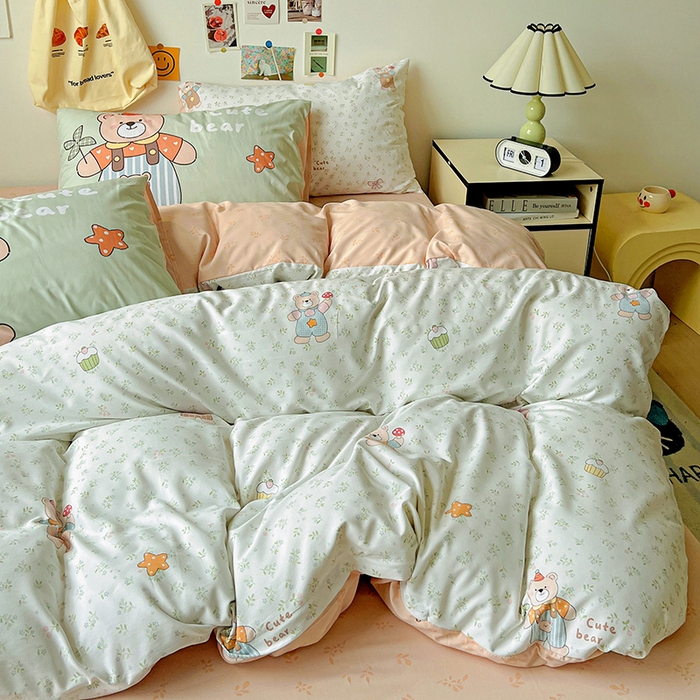 91家纺网 家纺一手货源 找家纺 海岛哥哥 2025新款105克软绵绵大版枕套四件套系列-大床图（有买家秀）贝儿小熊