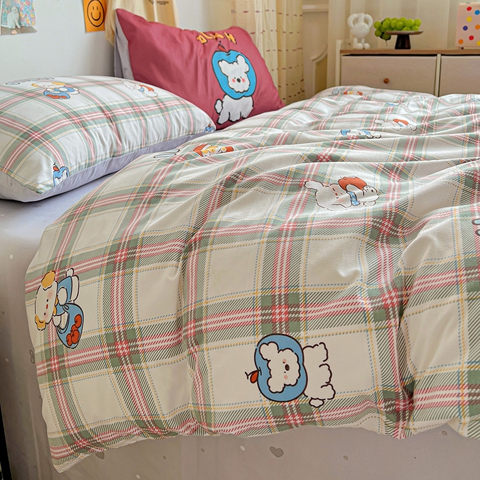 91家纺网 家纺一手货源 找家纺 海岛哥哥 2025新款105克软绵绵大版枕套四件套系列-大床图（有买家秀）复古绿格狗