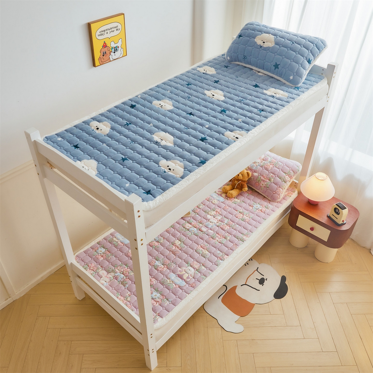 91家纺网 家纺一手货源 找家纺 雯豆家纺 【加厚款】2025新款牛奶绒床褥床垫学生宿舍床护垫子 牛奶绒床褥-花花仙子【加厚款】