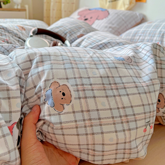 91家纺网 家纺一手货源 找家纺 海岛哥哥 2025新款105克软绵绵大版枕套四件套系列-大床图（有买家秀）灰蓝小狗