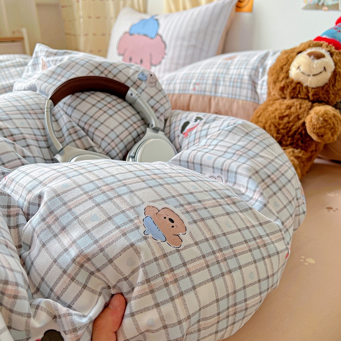 91家纺网 家纺一手货源 找家纺 海岛哥哥 2025新款105克软绵绵大版枕套四件套系列-大床图（有买家秀）灰蓝小狗