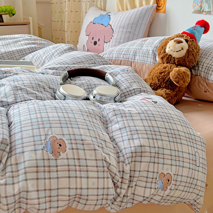 91家纺网 家纺一手货源 找家纺 海岛哥哥 2025新款105克软绵绵大版枕套四件套系列-大床图（有买家秀）灰蓝小狗