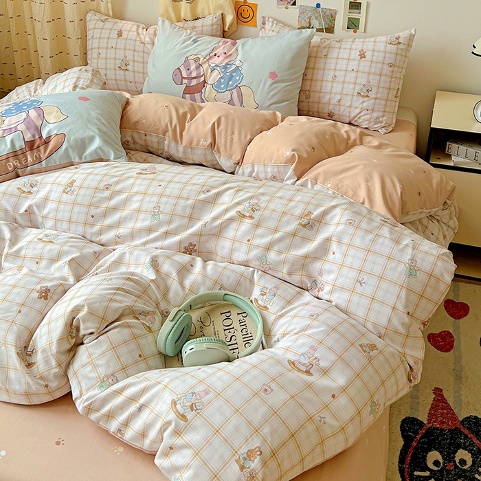 91家纺网 家纺一手货源 找家纺 海岛哥哥 2025新款105克软绵绵大版枕套四件套系列-大床图（有买家秀）可可小兔