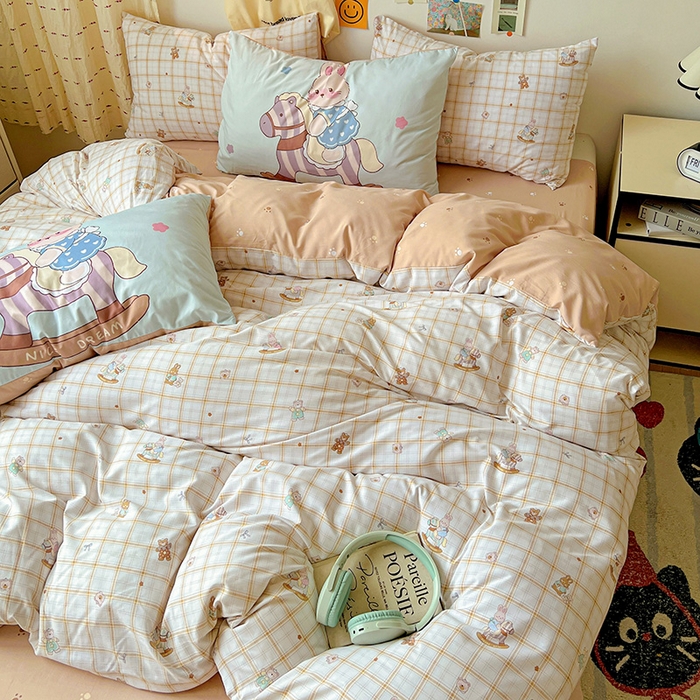 91家纺网 家纺一手货源 找家纺 海岛哥哥 2025新款105克软绵绵大版枕套四件套系列-大床图（有买家秀）可可小兔