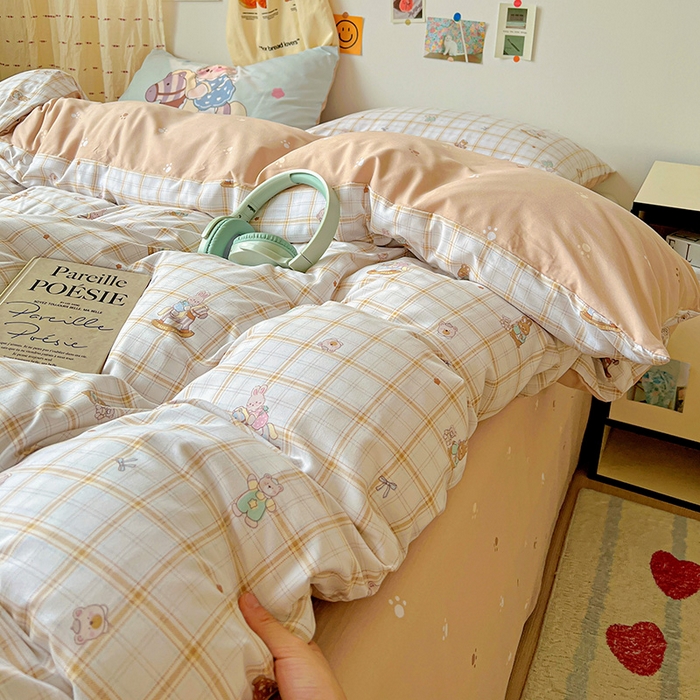 91家纺网 家纺一手货源 找家纺 海岛哥哥 2025新款105克软绵绵大版枕套四件套系列-大床图（有买家秀）可可小兔