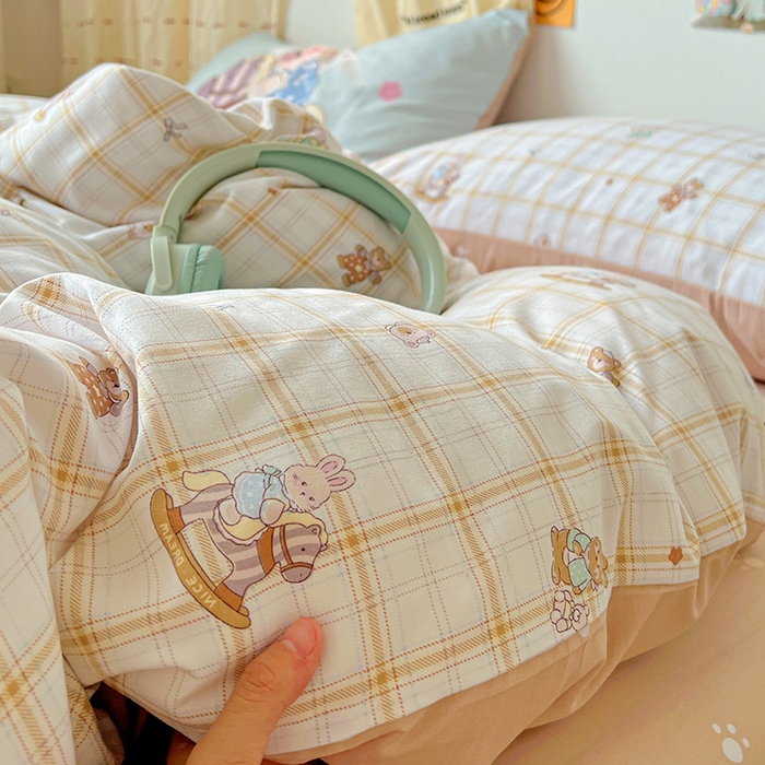 91家纺网 家纺一手货源 找家纺 海岛哥哥 2025新款105克软绵绵大版枕套四件套系列-大床图（有买家秀）可可小兔