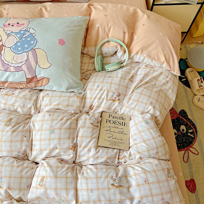 91家纺网 家纺一手货源 找家纺 海岛哥哥 2025新款105克软绵绵大版枕套四件套系列-大床图（有买家秀）可可小兔