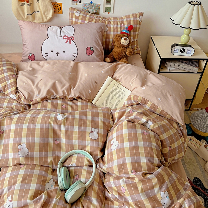 91家纺网 家纺一手货源 找家纺 海岛哥哥 2025新款105克软绵绵大版枕套四件套系列-大床图（有买家秀）莓果兔