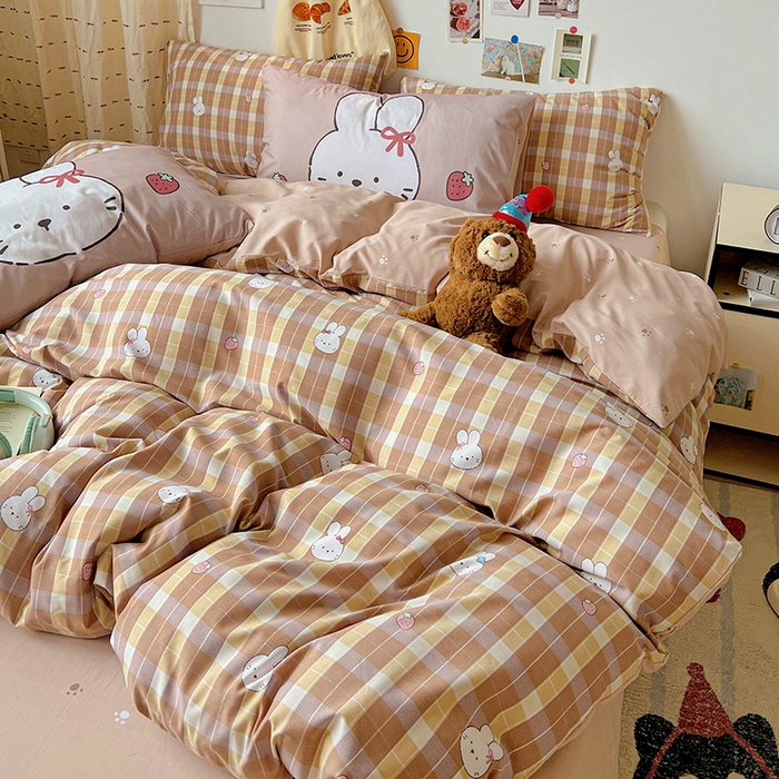 91家纺网 家纺一手货源 找家纺 海岛哥哥 2025新款105克软绵绵大版枕套四件套系列-大床图（有买家秀）莓果兔