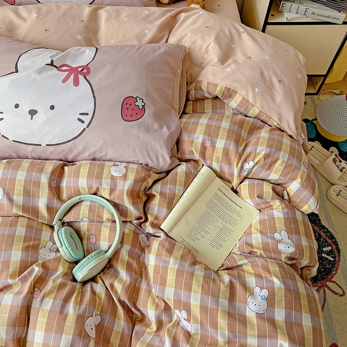 91家纺网 家纺一手货源 找家纺 海岛哥哥 2025新款105克软绵绵大版枕套四件套系列-大床图（有买家秀）莓果兔