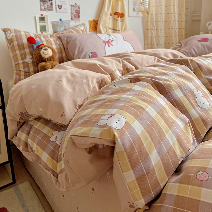 91家纺网 家纺一手货源 找家纺 海岛哥哥 2025新款105克软绵绵大版枕套四件套系列-大床图（有买家秀）莓果兔