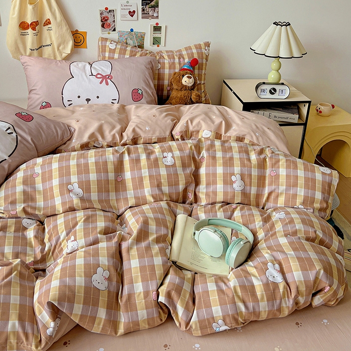 91家纺网 家纺一手货源 找家纺 海岛哥哥 2025新款105克软绵绵大版枕套四件套系列-大床图（有买家秀）莓果兔