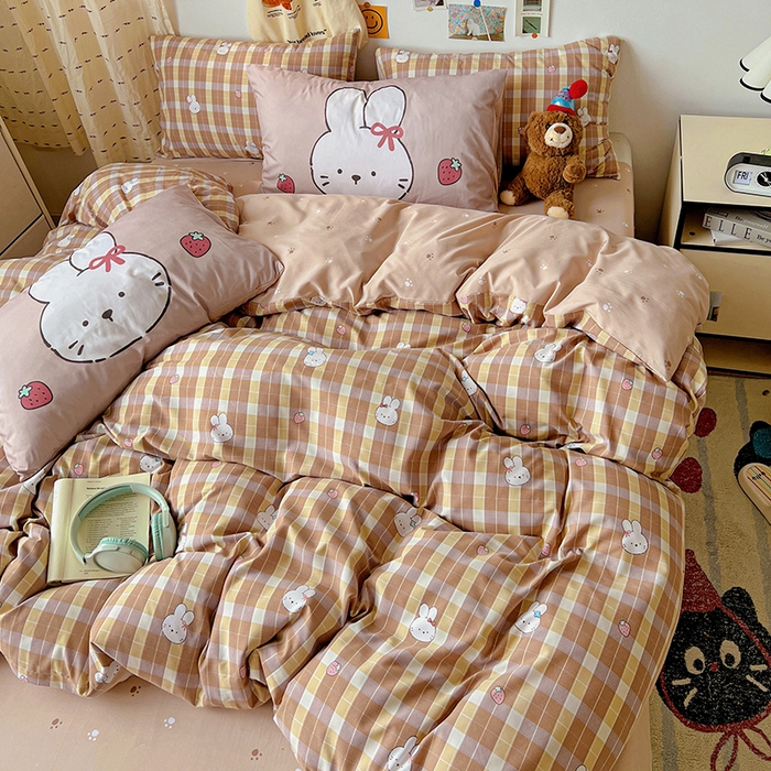 91家纺网 家纺一手货源 找家纺 海岛哥哥 2025新款105克软绵绵大版枕套四件套系列-大床图（有买家秀）莓果兔