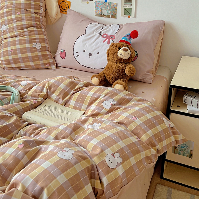 91家纺网 家纺一手货源 找家纺 海岛哥哥 2025新款105克软绵绵大版枕套四件套系列-大床图（有买家秀）莓果兔