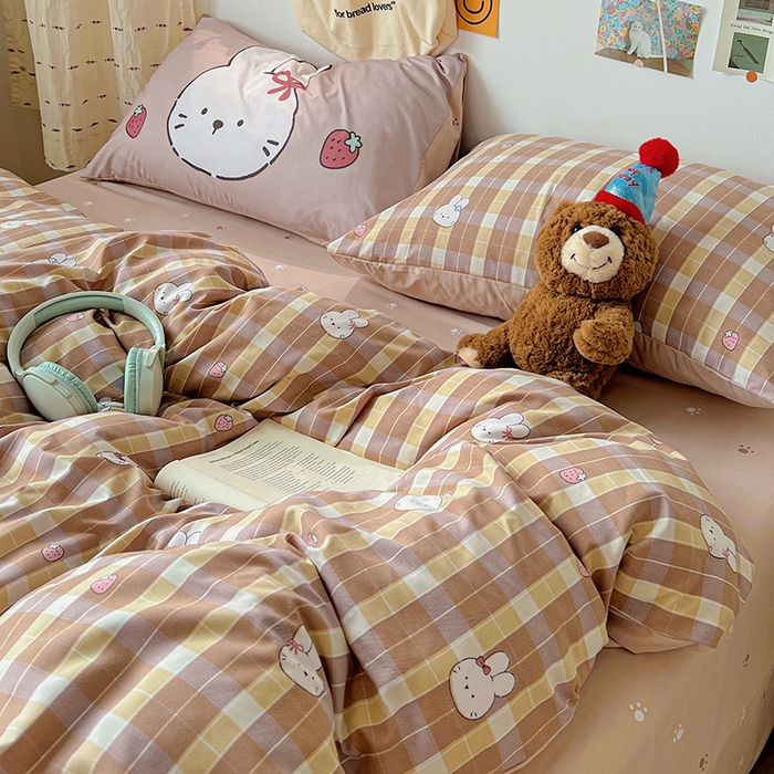 91家纺网 家纺一手货源 找家纺 海岛哥哥 2025新款105克软绵绵大版枕套四件套系列-大床图（有买家秀）莓果兔