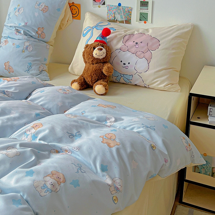 91家纺网 家纺一手货源 找家纺 海岛哥哥 2025新款105克软绵绵大版枕套四件套系列-大床图（有买家秀）奶芙小狗