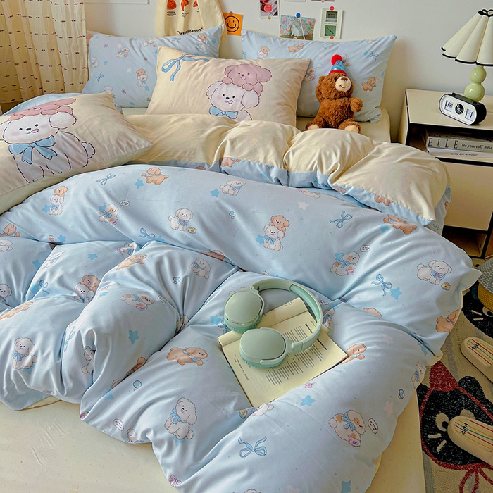 91家纺网 家纺一手货源 找家纺 海岛哥哥 2025新款105克软绵绵大版枕套四件套系列-大床图（有买家秀）奶芙小狗