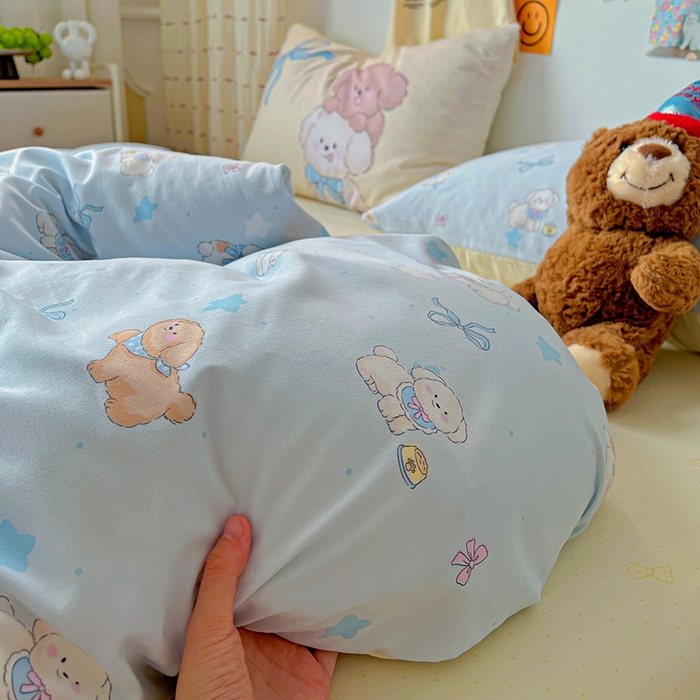 91家纺网 家纺一手货源 找家纺 海岛哥哥 2025新款105克软绵绵大版枕套四件套系列-大床图（有买家秀）奶芙小狗