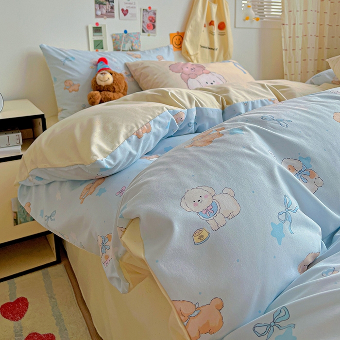 91家纺网 家纺一手货源 找家纺 海岛哥哥 2025新款105克软绵绵大版枕套四件套系列-大床图（有买家秀）奶芙小狗