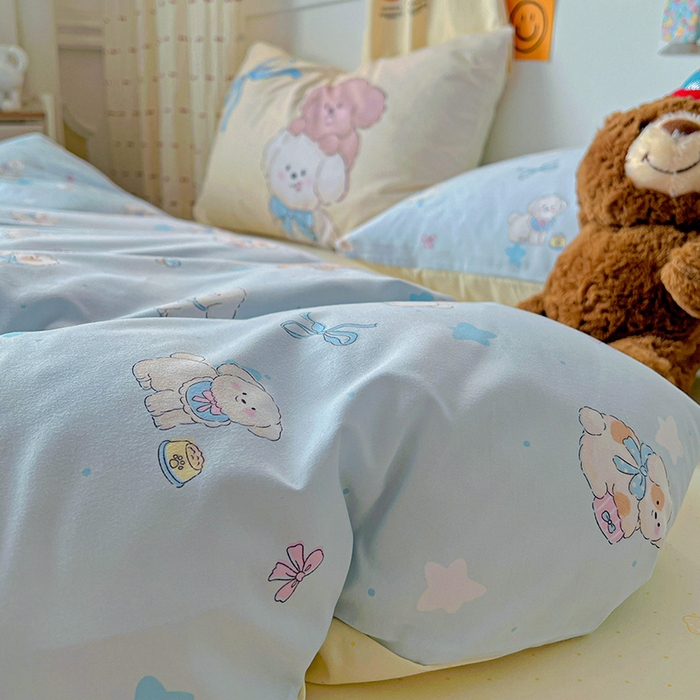 91家纺网 家纺一手货源 找家纺 海岛哥哥 2025新款105克软绵绵大版枕套四件套系列-大床图（有买家秀）奶芙小狗