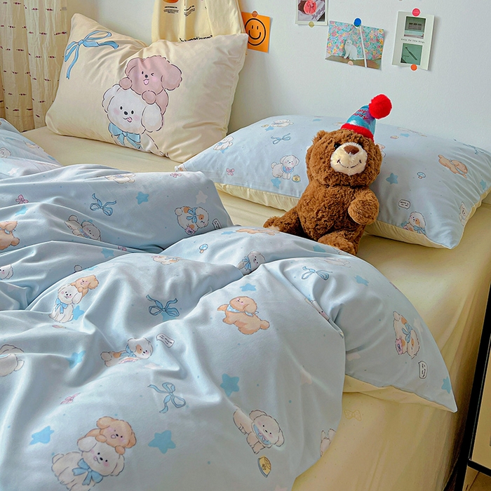 91家纺网 家纺一手货源 找家纺 海岛哥哥 2025新款105克软绵绵大版枕套四件套系列-大床图（有买家秀）奶芙小狗