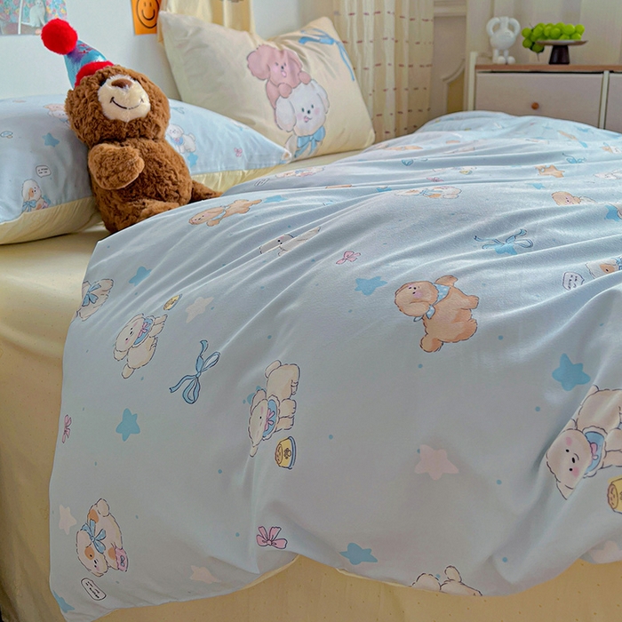 91家纺网 家纺一手货源 找家纺 海岛哥哥 2025新款105克软绵绵大版枕套四件套系列-大床图（有买家秀）奶芙小狗