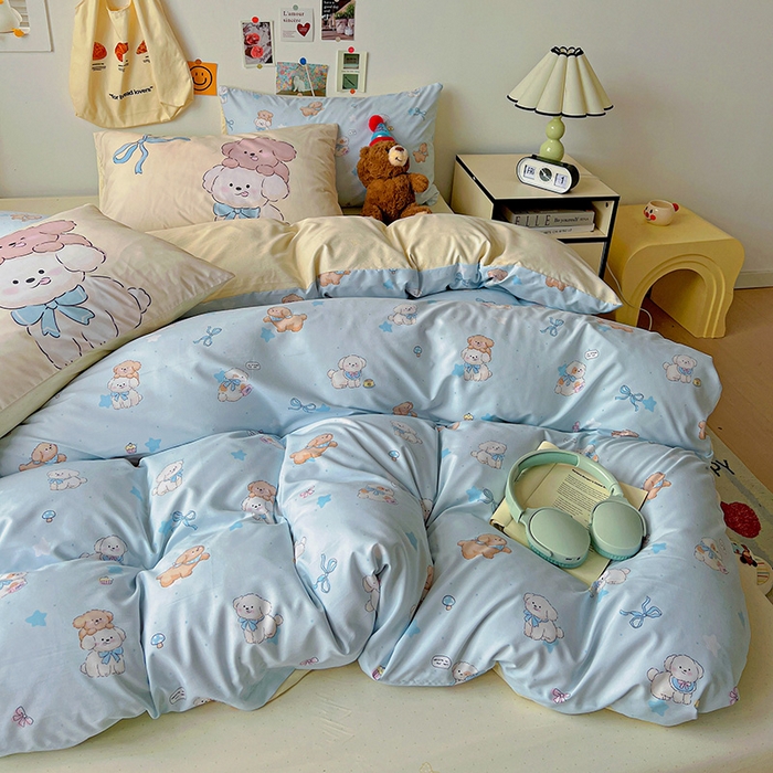 91家纺网 家纺一手货源 找家纺 海岛哥哥 2025新款105克软绵绵大版枕套四件套系列-大床图（有买家秀）奶芙小狗