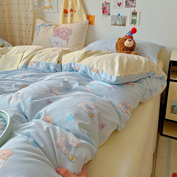 91家纺网 家纺一手货源 找家纺 海岛哥哥 2025新款105克软绵绵大版枕套四件套系列-大床图（有买家秀）奶芙小狗