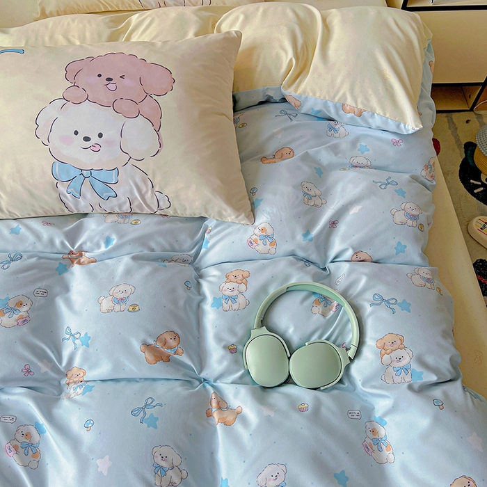 91家纺网 家纺一手货源 找家纺 海岛哥哥 2025新款105克软绵绵大版枕套四件套系列-大床图（有买家秀）奶芙小狗